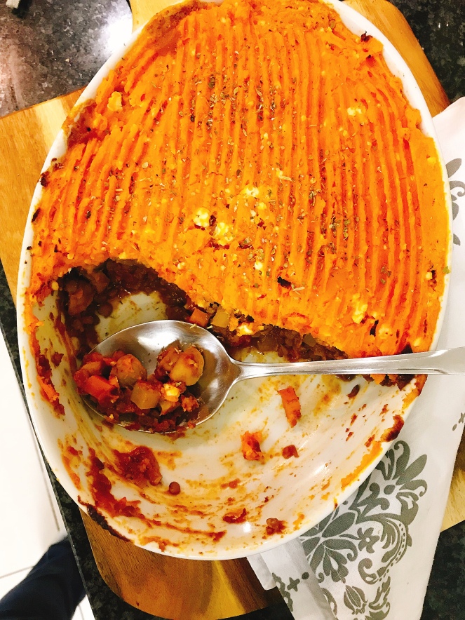 Harissa lentil cottage pie with sweet potato topping ...